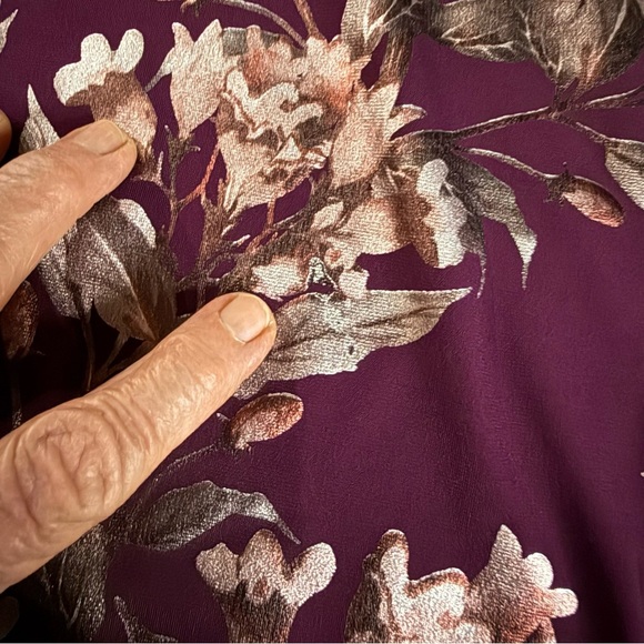JM Collection Purple Blouse Floral Metallic Trim Sheer Sleeve Women’s Sz Large - Picture 13 of 13